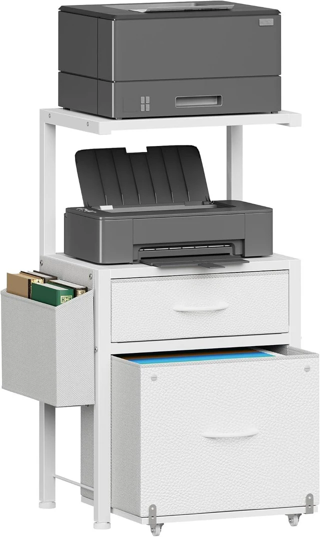 Main image of File Cabinet with 2 Fabric Drawers & Printer Stand, White