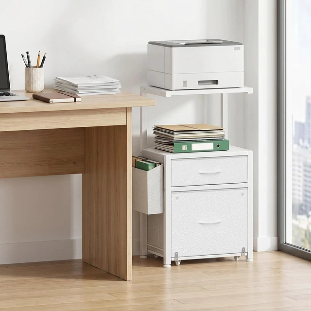 Alt view image 2 of 7 - File Cabinet with 2 Fabric Drawers & Printer Stand, White