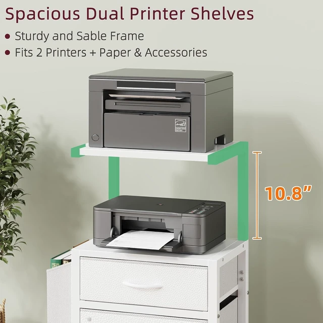 Alt view image 3 of 7 - File Cabinet with 2 Fabric Drawers & Printer Stand, White