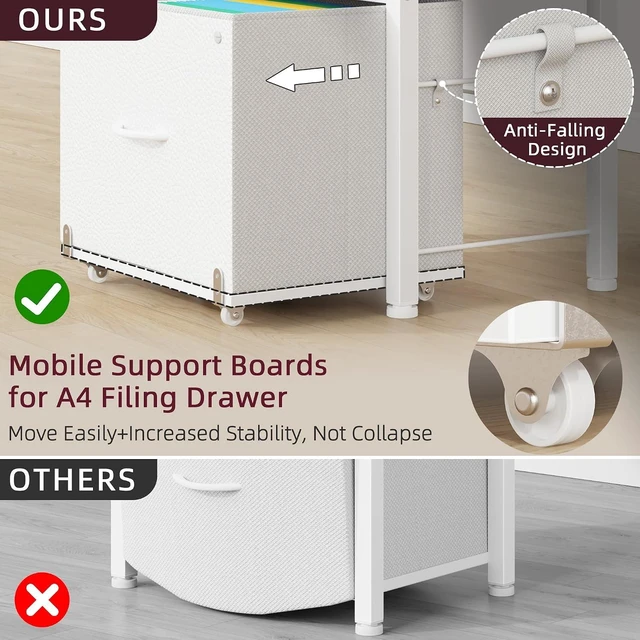 Alt view image 5 of 7 - File Cabinet with 2 Fabric Drawers & Printer Stand, White