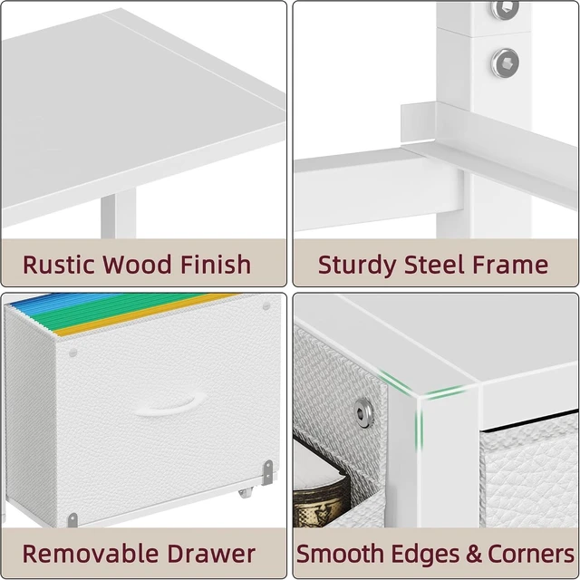 Alt view image 7 of 7 - File Cabinet with 2 Fabric Drawers & Printer Stand, White