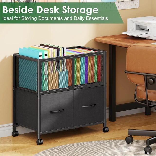 Alt view image 2 of 7 - Rolling File Cart, File Cabinet with 2 Fabric Drawers, Black