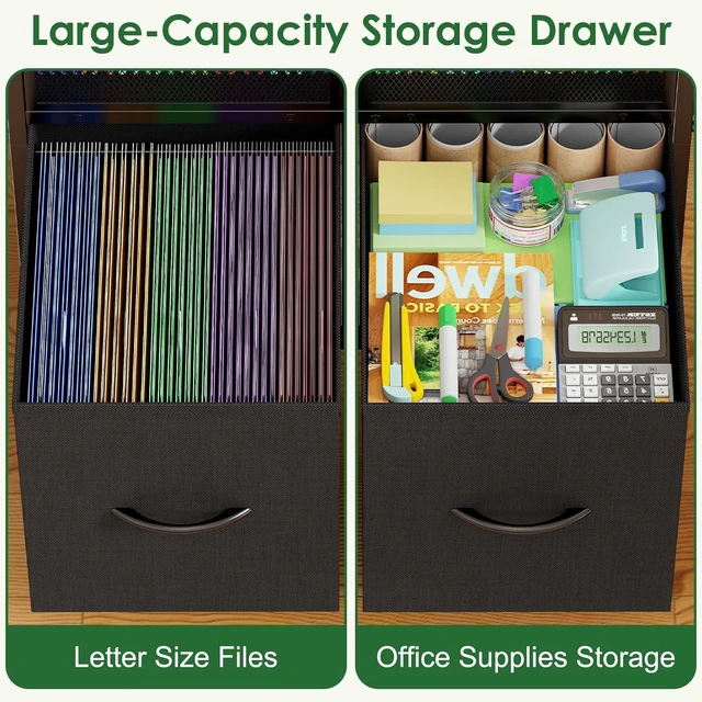 Alt view image 4 of 7 - Rolling File Cart, File Cabinet with 2 Fabric Drawers, Black