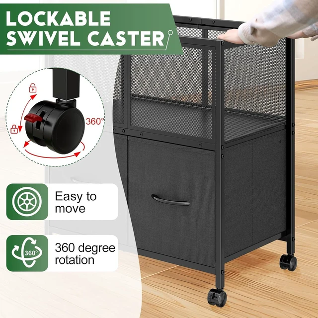 Alt view image 5 of 7 - Rolling File Cart, File Cabinet with 2 Fabric Drawers, Black