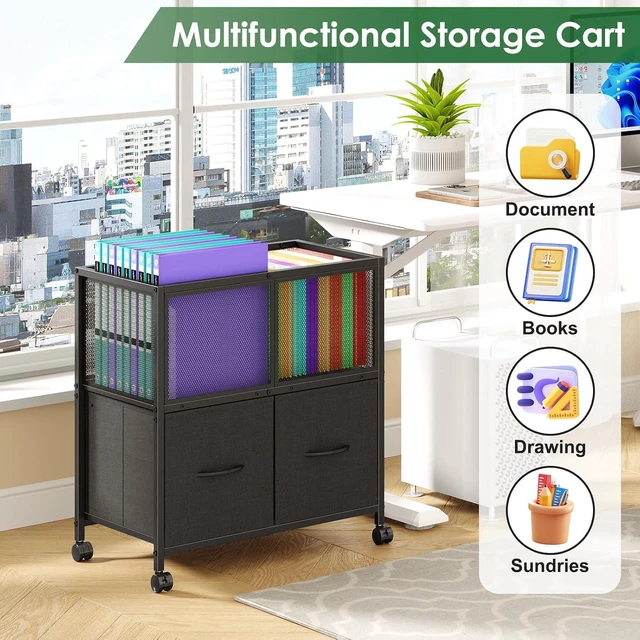 Alt view image 6 of 7 - Rolling File Cart, File Cabinet with 2 Fabric Drawers, Black