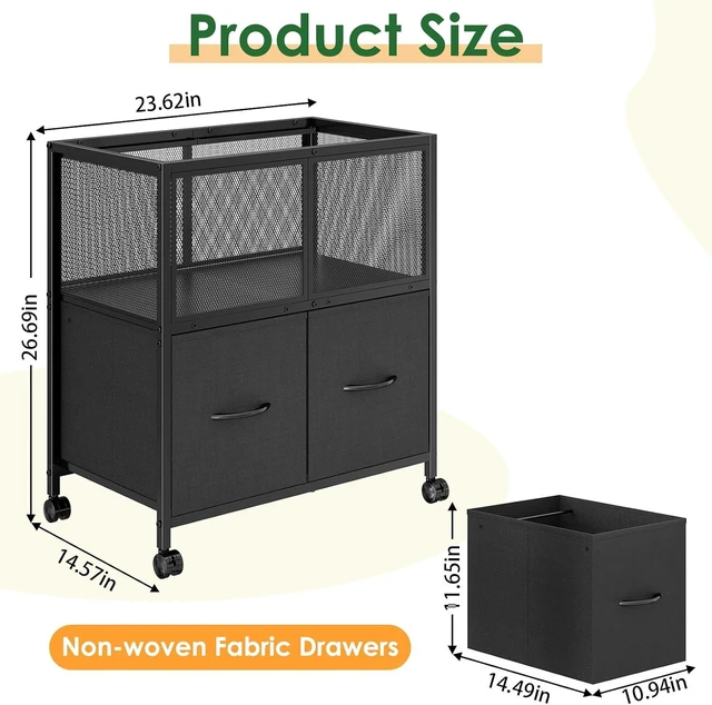Alt view image 7 of 7 - Rolling File Cart, File Cabinet with 2 Fabric Drawers, Black