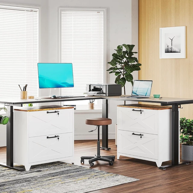 Alt view image 2 of 7 - 2 Drawer Metal Lateral File Cabinet with Lock Steel Cabinet for A4 Legal/Letter Size, Lockable Wide, Home Office, Assembly Required