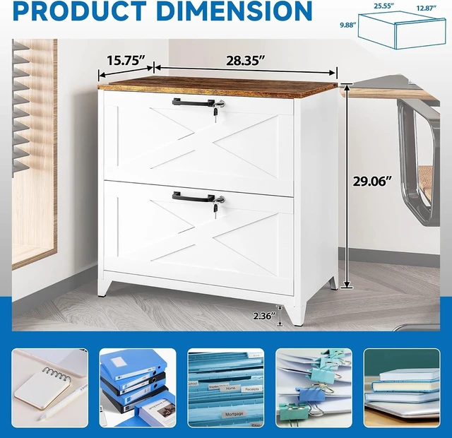 Alt view image 3 of 7 - 2 Drawer Metal Lateral File Cabinet with Lock Steel Cabinet for A4 Legal/Letter Size, Lockable Wide, Home Office, Assembly Required