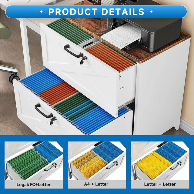 Alt view image 4 of 7 - 2 Drawer Metal Lateral File Cabinet with Lock Steel Cabinet for A4 Legal/Letter Size, Lockable Wide, Home Office, Assembly Required