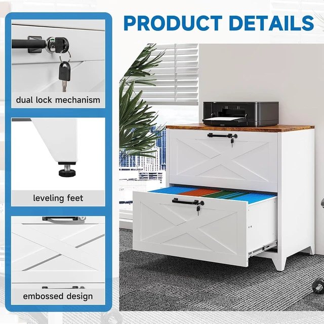 Alt view image 5 of 7 - 2 Drawer Metal Lateral File Cabinet with Lock Steel Cabinet for A4 Legal/Letter Size, Lockable Wide, Home Office, Assembly Required