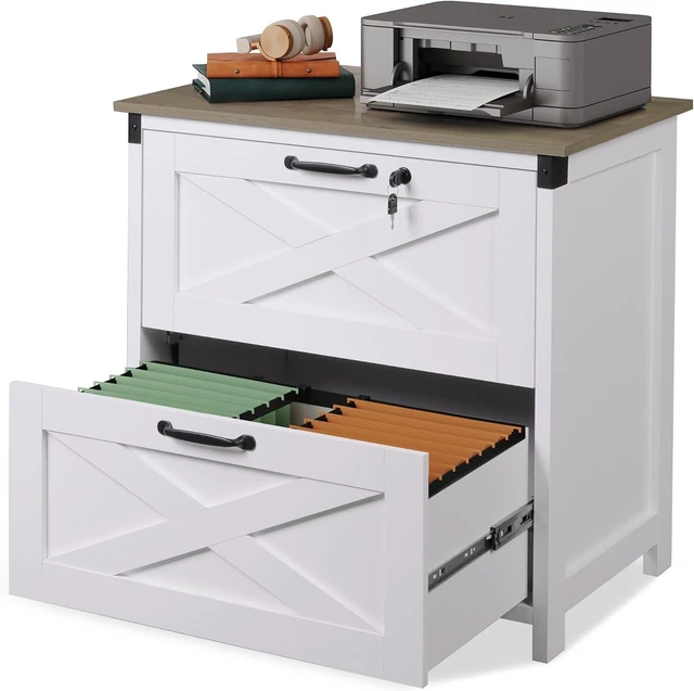 Main image of 2-Drawer Lateral Wood File Cabinet with Lock, White
