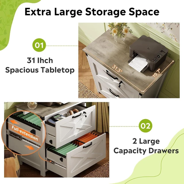 Alt view image 3 of 6 - 2-Drawer Lateral Wood File Cabinet with Lock, White