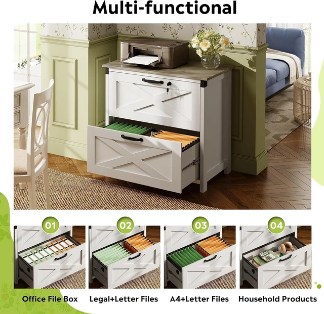 Alt view image 4 of 6 - 2-Drawer Lateral Wood File Cabinet with Lock, White