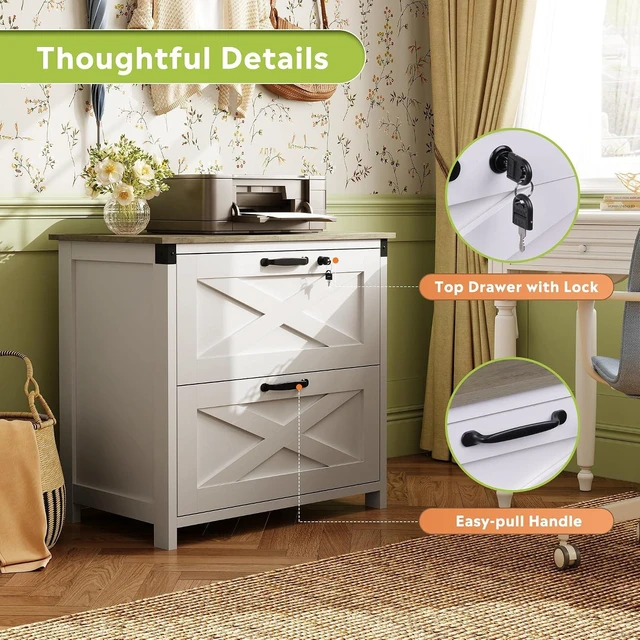 Alt view image 6 of 6 - 2-Drawer Lateral Wood File Cabinet with Lock, White