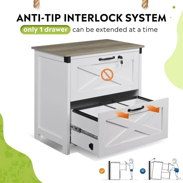 Alt view image 5 of 6 - 2-Drawer Lateral Wood File Cabinet with Lock, White