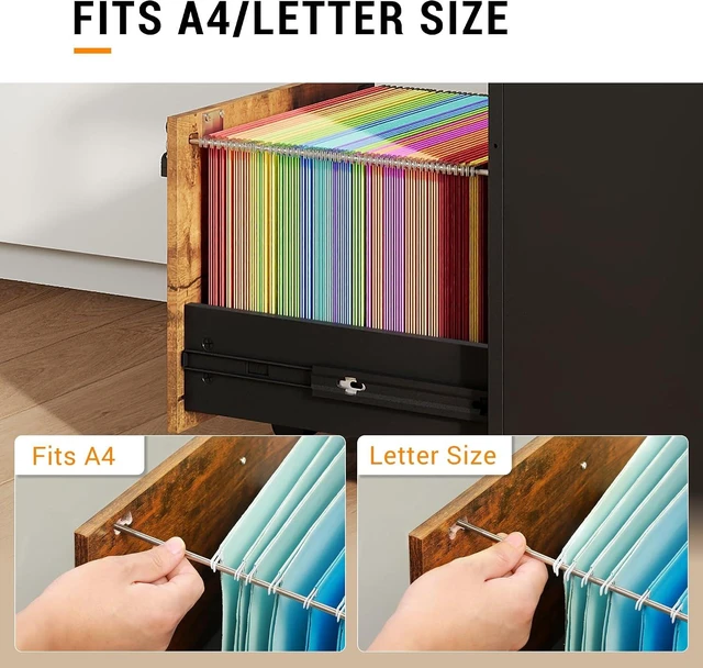 Alt view image 6 of 7 - 2 Drawer Rustic Brown Wood File Cabinet with Lock, Printer Stand