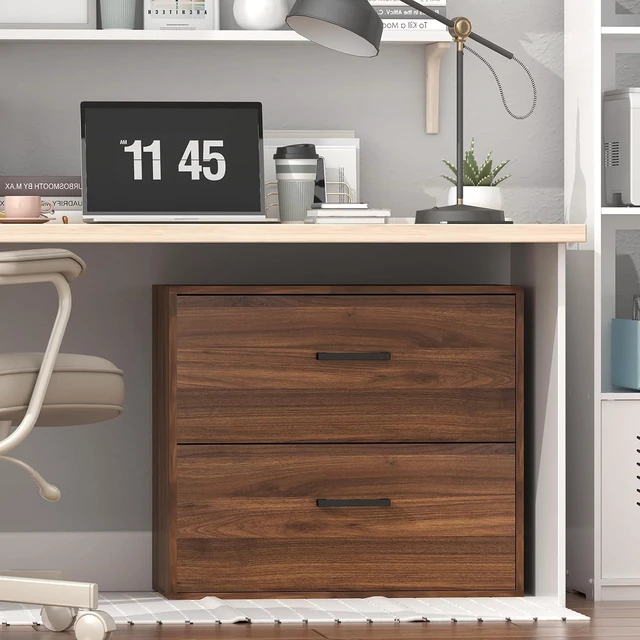 Alt view image 2 of 7 - 2 Drawer Wood Lateral Filing Cabinets Modern Farmhouse Home Office Cabinet with Drawer & Printer Stand, for Letter, Walnut
