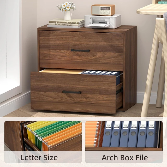 Alt view image 4 of 7 - 2 Drawer Wood Lateral Filing Cabinets Modern Farmhouse Home Office Cabinet with Drawer & Printer Stand, for Letter, Walnut
