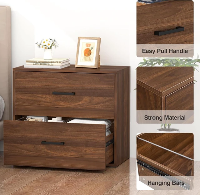 Alt view image 5 of 7 - 2 Drawer Wood Lateral Filing Cabinets Modern Farmhouse Home Office Cabinet with Drawer & Printer Stand, for Letter, Walnut
