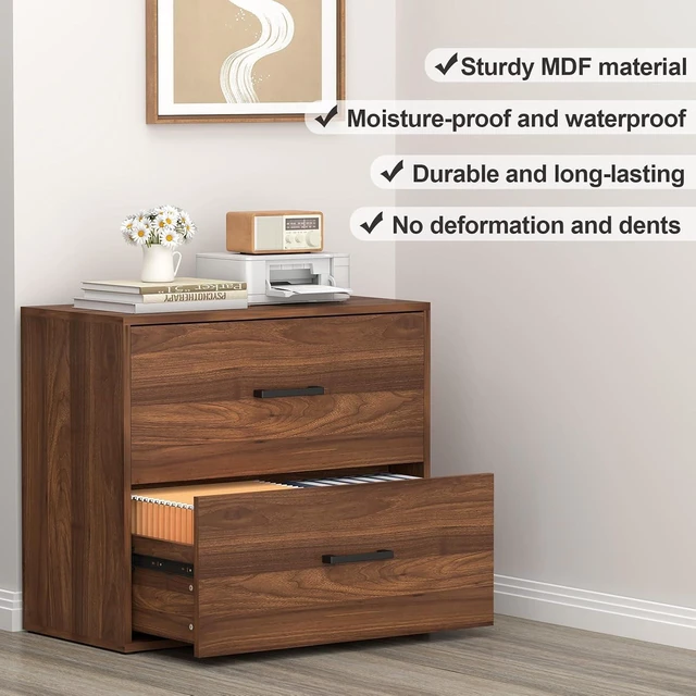 Alt view image 6 of 7 - 2 Drawer Wood Lateral Filing Cabinets Modern Farmhouse Home Office Cabinet with Drawer & Printer Stand, for Letter, Walnut