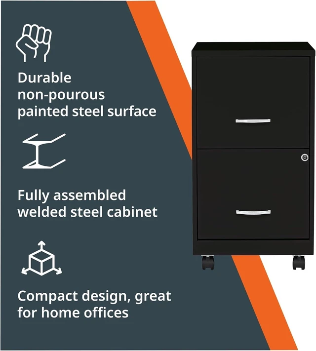 Alt view image 4 of 7 - Black 2-Drawer Mobile File Cabinet, 14.2" x 18" x 26.5"