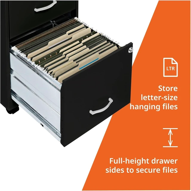 Alt view image 5 of 7 - Black 2-Drawer Mobile File Cabinet, 14.2" x 18" x 26.5"