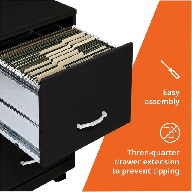 Alt view image 6 of 7 - Black 2-Drawer Mobile File Cabinet, 14.2" x 18" x 26.5"