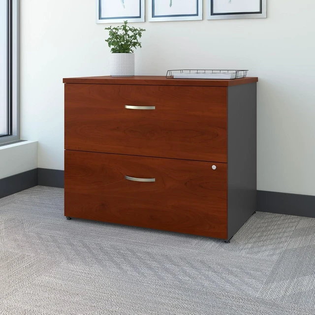 Alt view image 2 of 5 - Bush Business Furniture Series C 2 Drawer Lateral File Cabinet in Hansen Cherry Locking Document Storage for Home or Professional Office