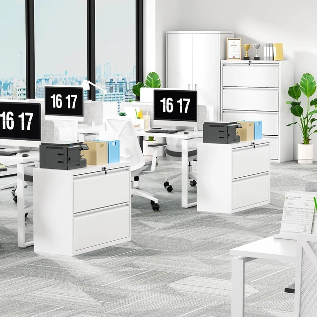 Alt view image 7 of 7 - Lateral File Cabinet with 2 Drawers 28" W Metal Lockable Cabinet for Legal/Letter/A4/F4 Files, Home Office (White)