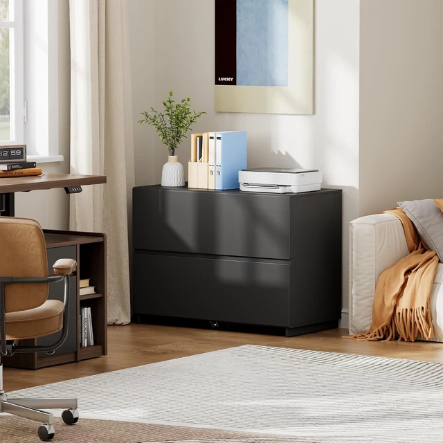 Alt view image 4 of 7 - 31.5" Lateral Wood Filing Cabinet with 2 Large Drawers, Black