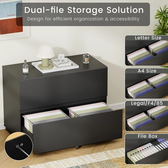 Alt view image 5 of 7 - 31.5" Lateral Wood Filing Cabinet with 2 Large Drawers, Black