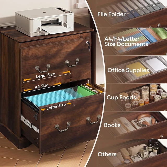 Alt view image 4 of 7 - 3 Drawer Wood File Cabinet with Lock, Brown Oak