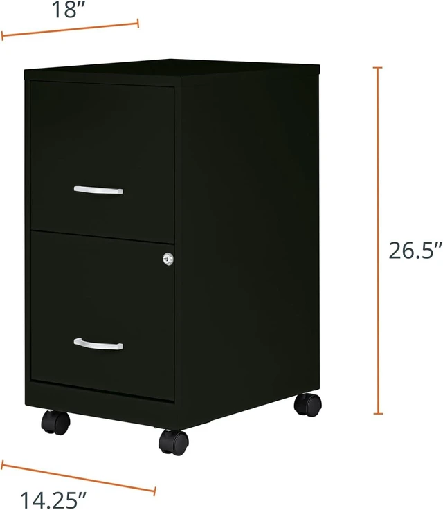 Alt view image 2 of 7 - Black 2-Drawer Mobile File Cabinet, 14.2" x 18" x 26.5"