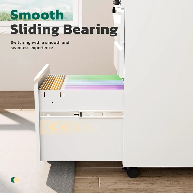 Alt view image 5 of 7 - 3 Drawer Mobile File Cabinet with Lock Fully Assembled Rolling Cabinet Except Casters, Under Desk with Wheels, Fits Legal/Letter/A4 (Assembled, White)