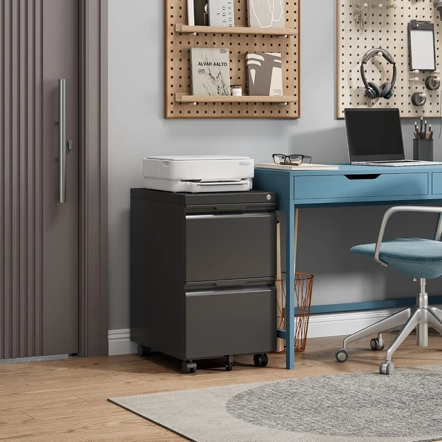 Alt view image 2 of 7 - 2 Drawer Mobile Rolling File Cabinet with Lock & Wheels