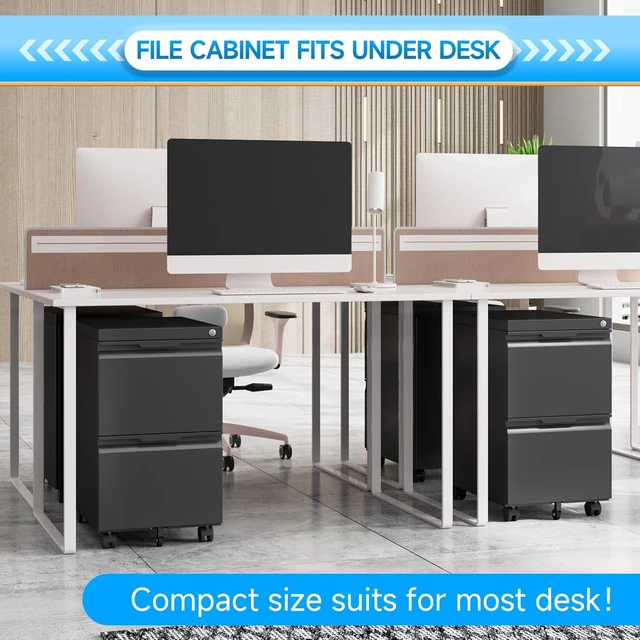 Alt view image 4 of 7 - 2 Drawer Mobile Rolling File Cabinet with Lock & Wheels