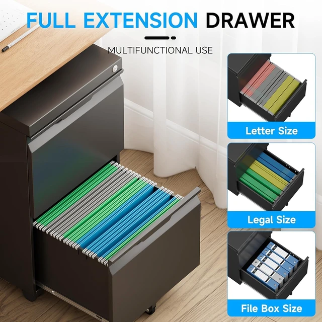 Alt view image 5 of 7 - 2 Drawer Mobile Rolling File Cabinet with Lock & Wheels