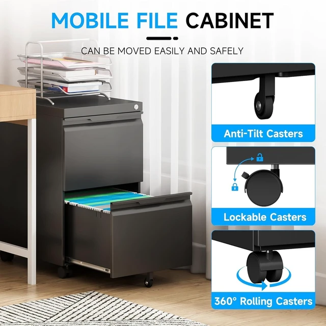 Alt view image 6 of 7 - 2 Drawer Mobile Rolling File Cabinet with Lock & Wheels