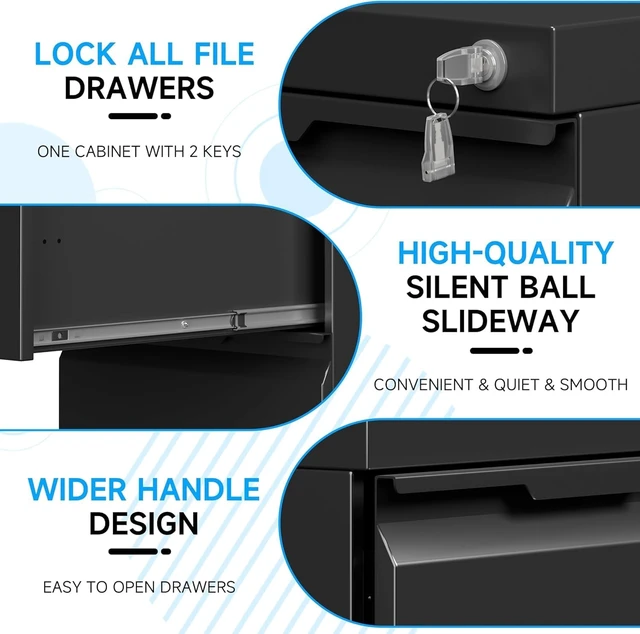 Alt view image 7 of 7 - 2 Drawer Mobile Rolling File Cabinet with Lock & Wheels