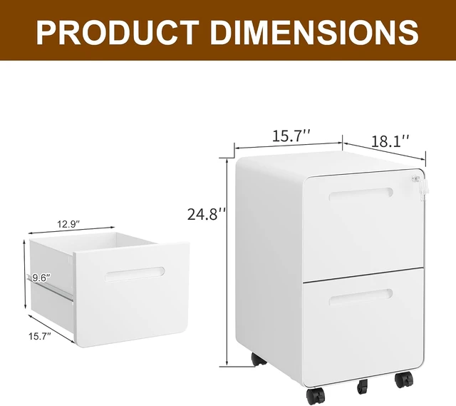 Alt view image 3 of 7 - 2 Drawer Mobile File Cabinet with Lock & 4 Keys