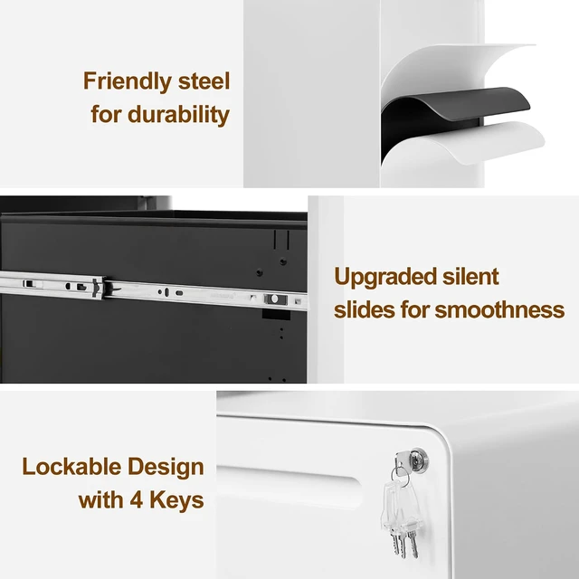 Alt view image 5 of 7 - 2 Drawer Mobile File Cabinet with Lock & 4 Keys