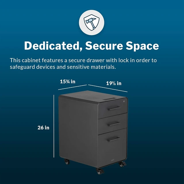 Alt view image 2 of 6 - Three Drawer File Cabinet Mobile Filing Cabinet for Home or Office, Hanging File Storage, Lockable Drawers with Heavy-Duty Steel & Rolling Casters, Charcoal Grey