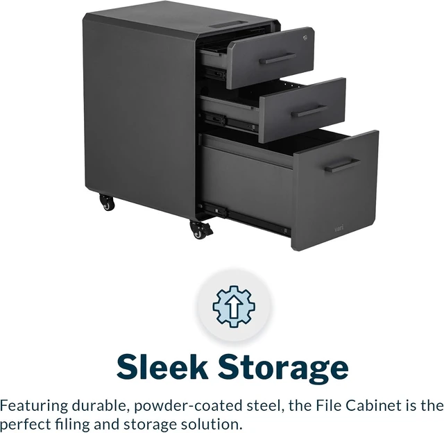 Alt view image 3 of 6 - Three Drawer File Cabinet Mobile Filing Cabinet for Home or Office, Hanging File Storage, Lockable Drawers with Heavy-Duty Steel & Rolling Casters, Charcoal Grey