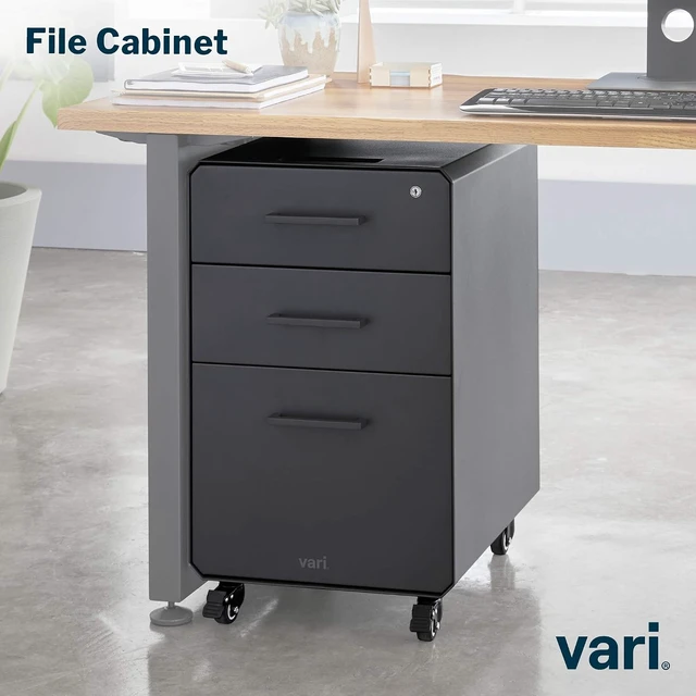 Alt view image 4 of 6 - Three Drawer File Cabinet Mobile Filing Cabinet for Home or Office, Hanging File Storage, Lockable Drawers with Heavy-Duty Steel & Rolling Casters, Charcoal Grey