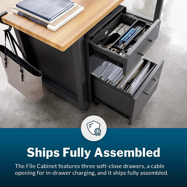 Alt view image 5 of 6 - Three Drawer File Cabinet Mobile Filing Cabinet for Home or Office, Hanging File Storage, Lockable Drawers with Heavy-Duty Steel & Rolling Casters, Charcoal Grey