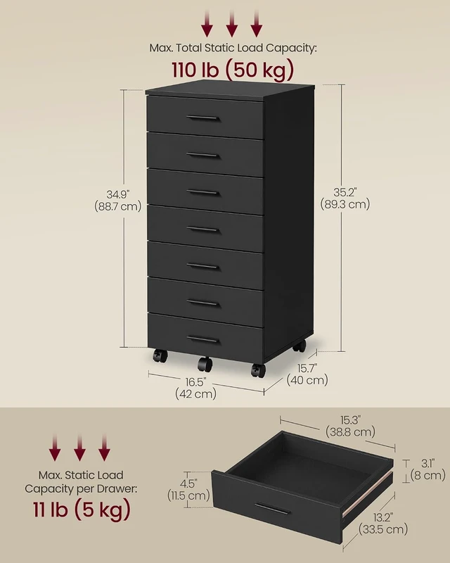 Alt view image 3 of 6 - File Cabinet with Wheels, 7 Drawers, Tool-Free Sliding Rails