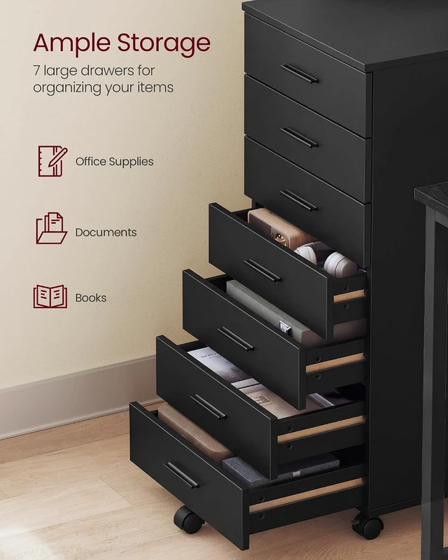 Alt view image 4 of 6 - File Cabinet with Wheels, 7 Drawers, Tool-Free Sliding Rails