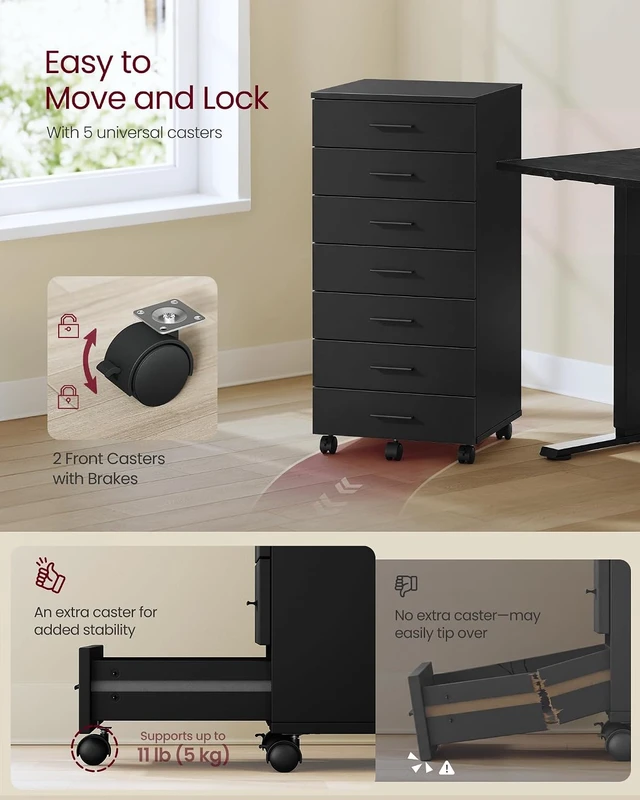 Alt view image 6 of 6 - File Cabinet with Wheels, 7 Drawers, Tool-Free Sliding Rails