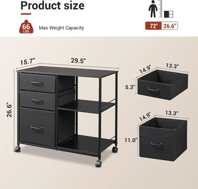Alt view image 2 of 7 - 3 Drawer Fabric Mobile Lateral Filing Cabinet