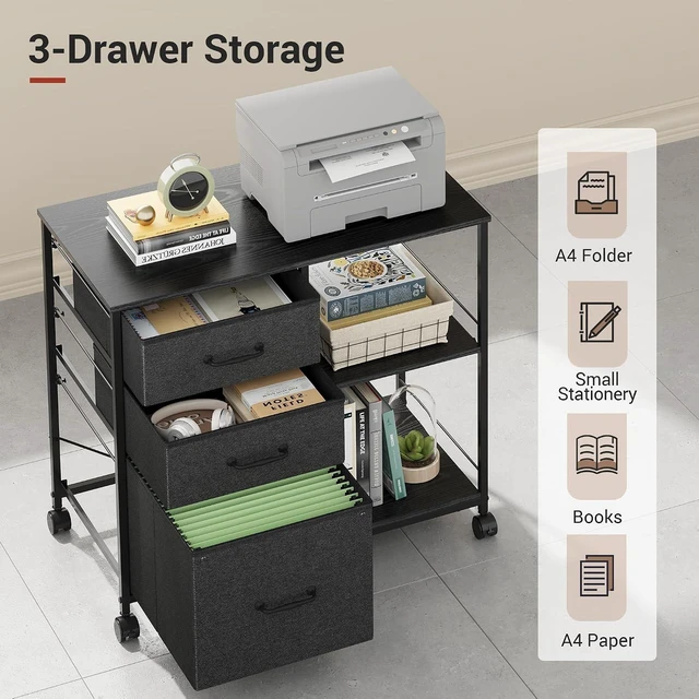 Alt view image 7 of 7 - 3 Drawer Fabric Mobile Lateral Filing Cabinet